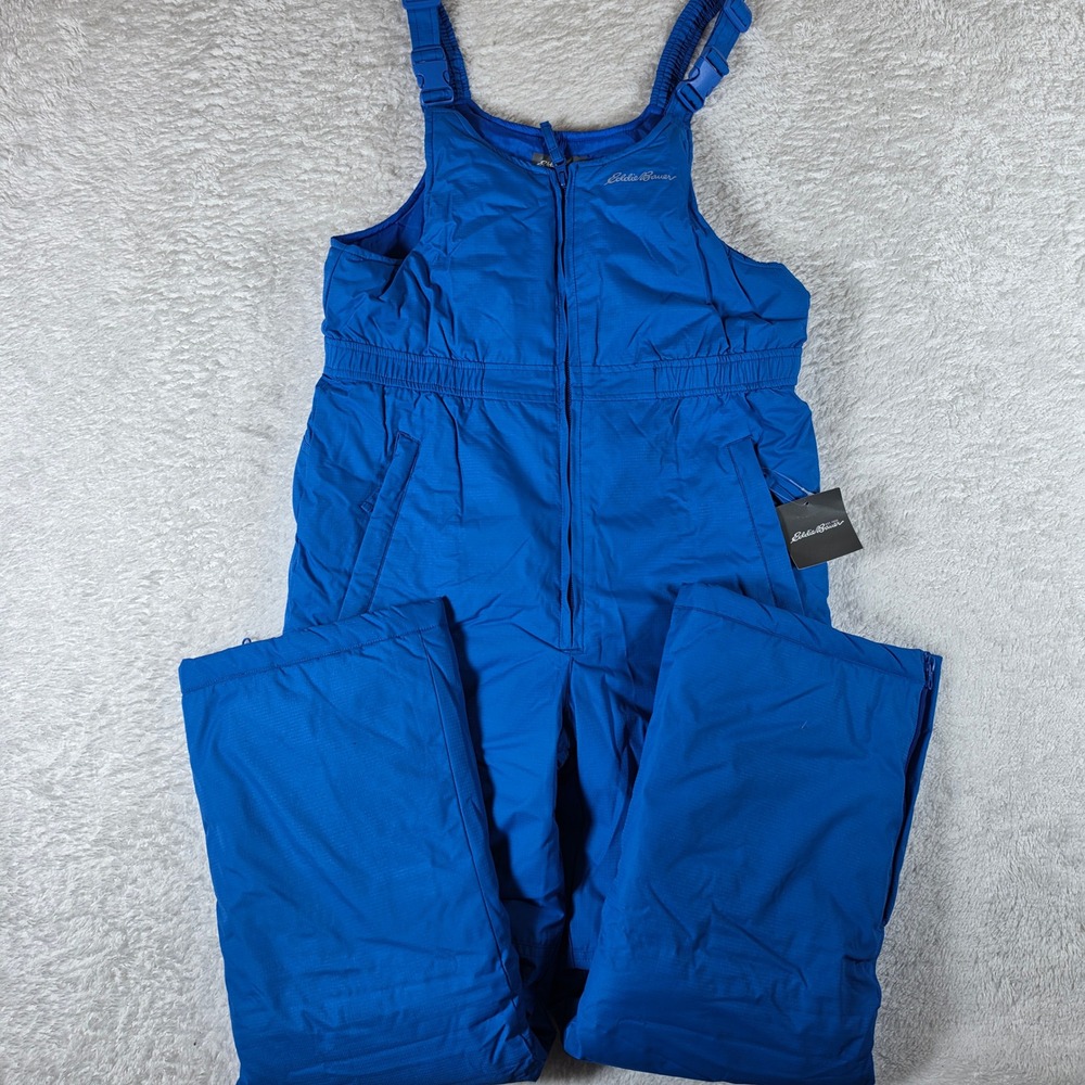 NEW Eddie Bauer ERU03OV039A Kids L 14 Blue Nylon Snow Bibs Insulated Overalls